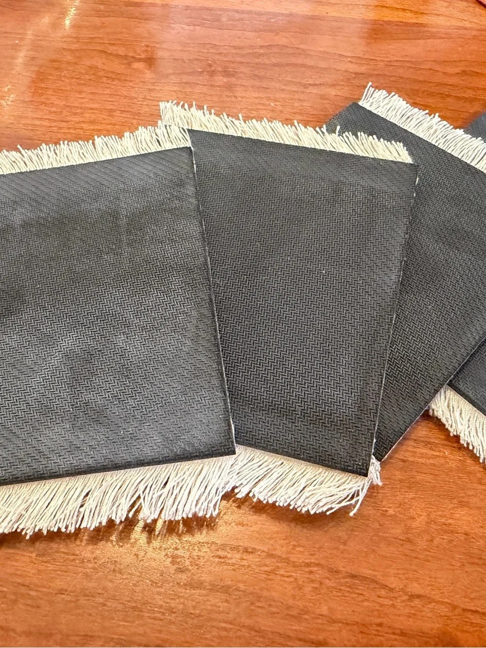 A Decorative Fringe rave Coasters in Cream and Brown - Set of 4- water glass siz